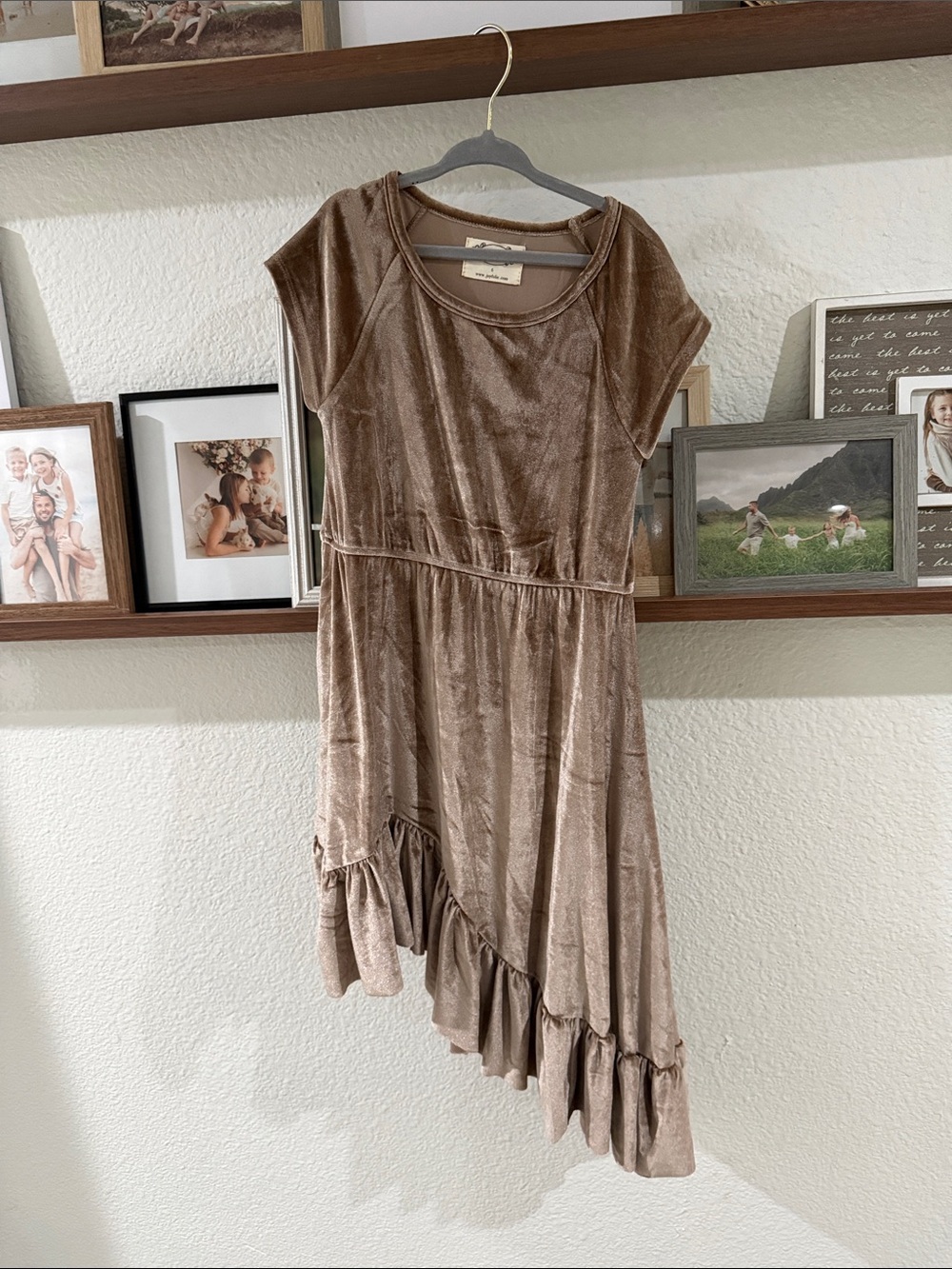Joyfolie Taupe Velvet Asymmetric Ruffle Dress